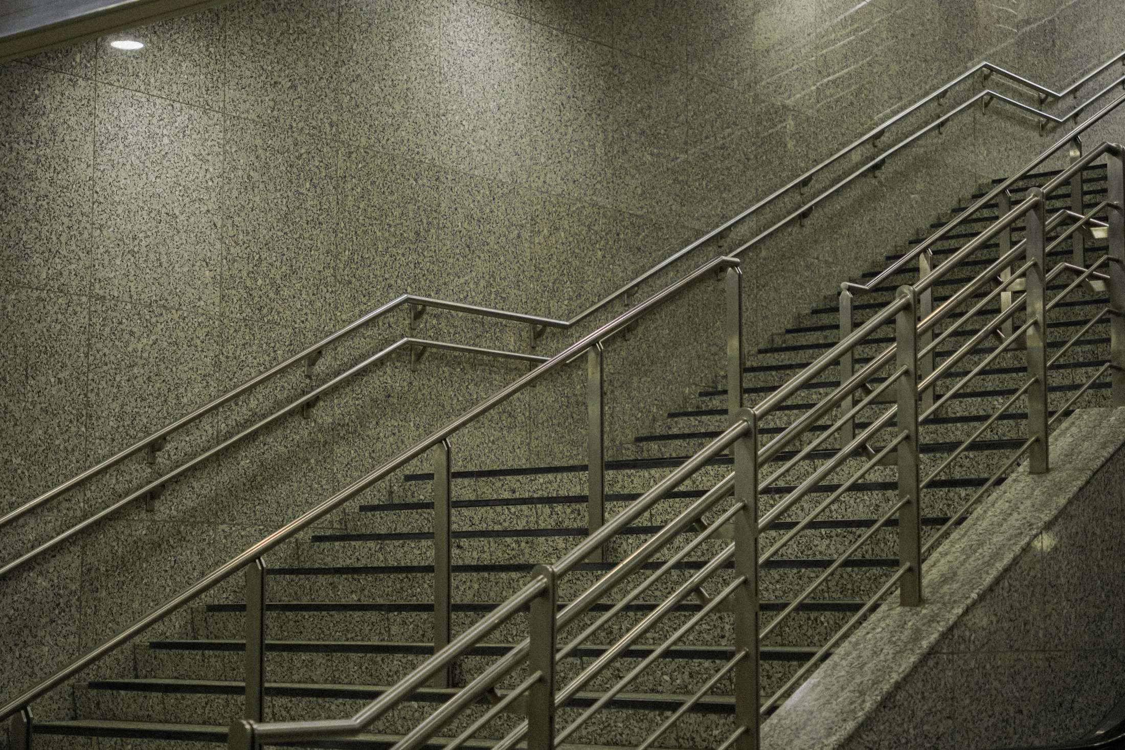 Fabricated steel balustrade and handrail on a commercial staircase