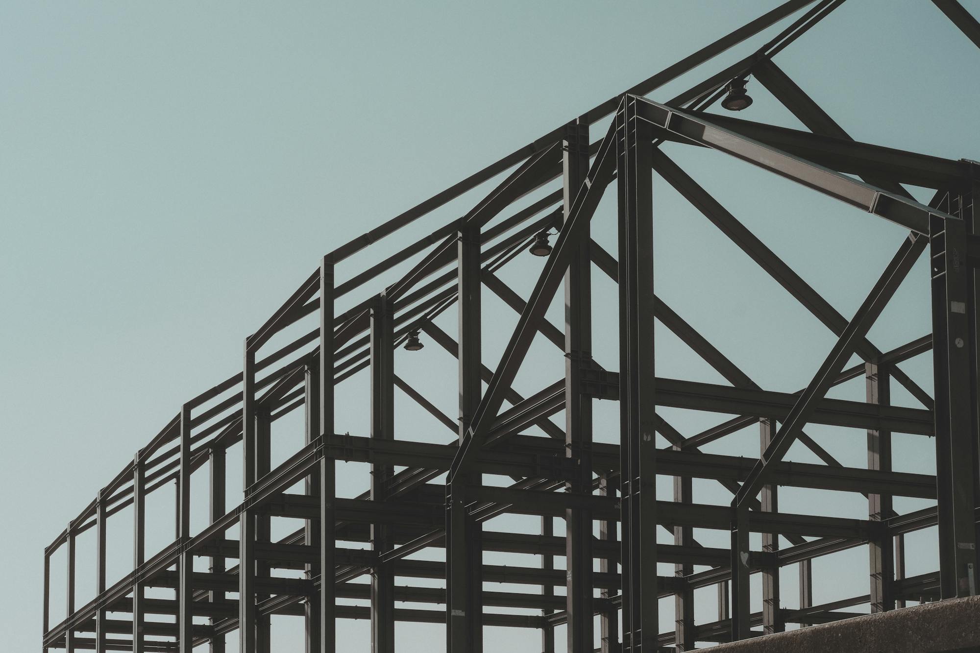 Structural steel frame of a commercial building under construction